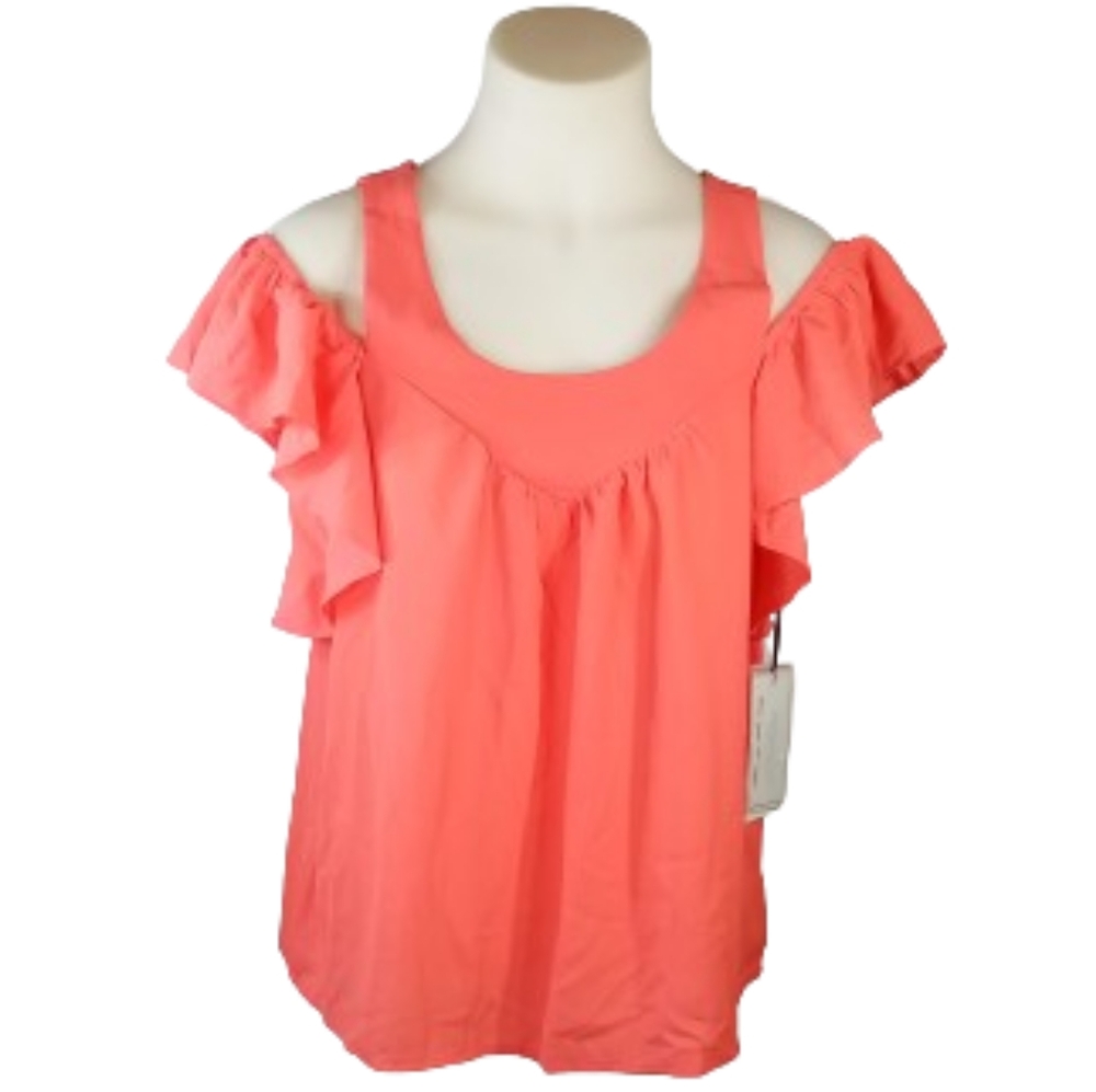 Coverstitched Coral Cold Shoulder Top Sz Small